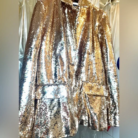 slim fit dress slacks Natalie Gold Sequin Blazer Mini Dress - US 2